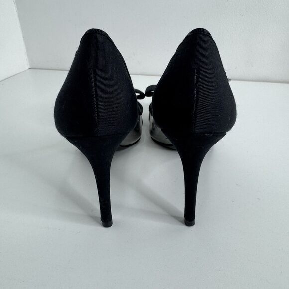 Tory Burch Black Aimee Grosgrain Fabric Pumps Heels Bow Pointed Logo Charm 7 - Picture 8 of 12
